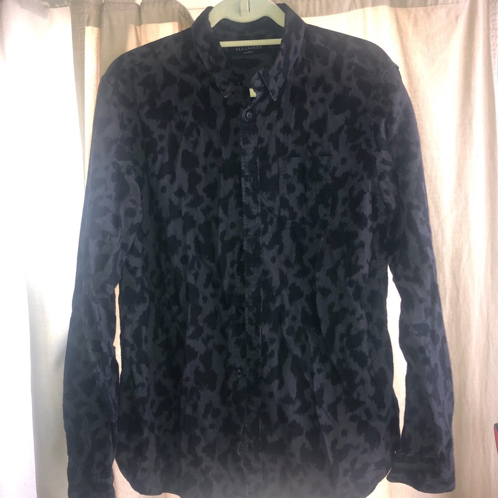 Allsaints Leopard Black Long Sleeve Dress Shirt